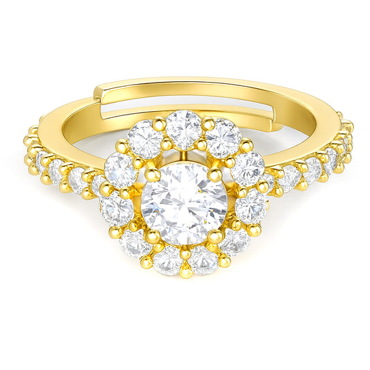 Gold Plated AD Circular Adjustable Ring for Women