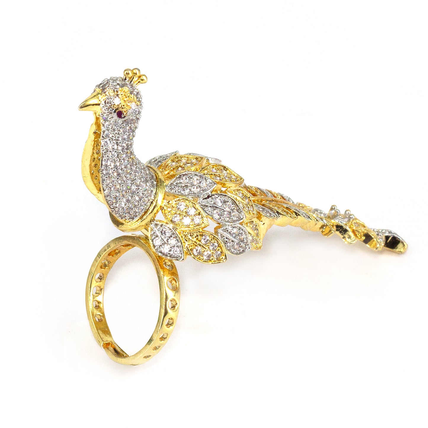 Gold Plated Peacock AD Adjustable Finger Ring for Women
