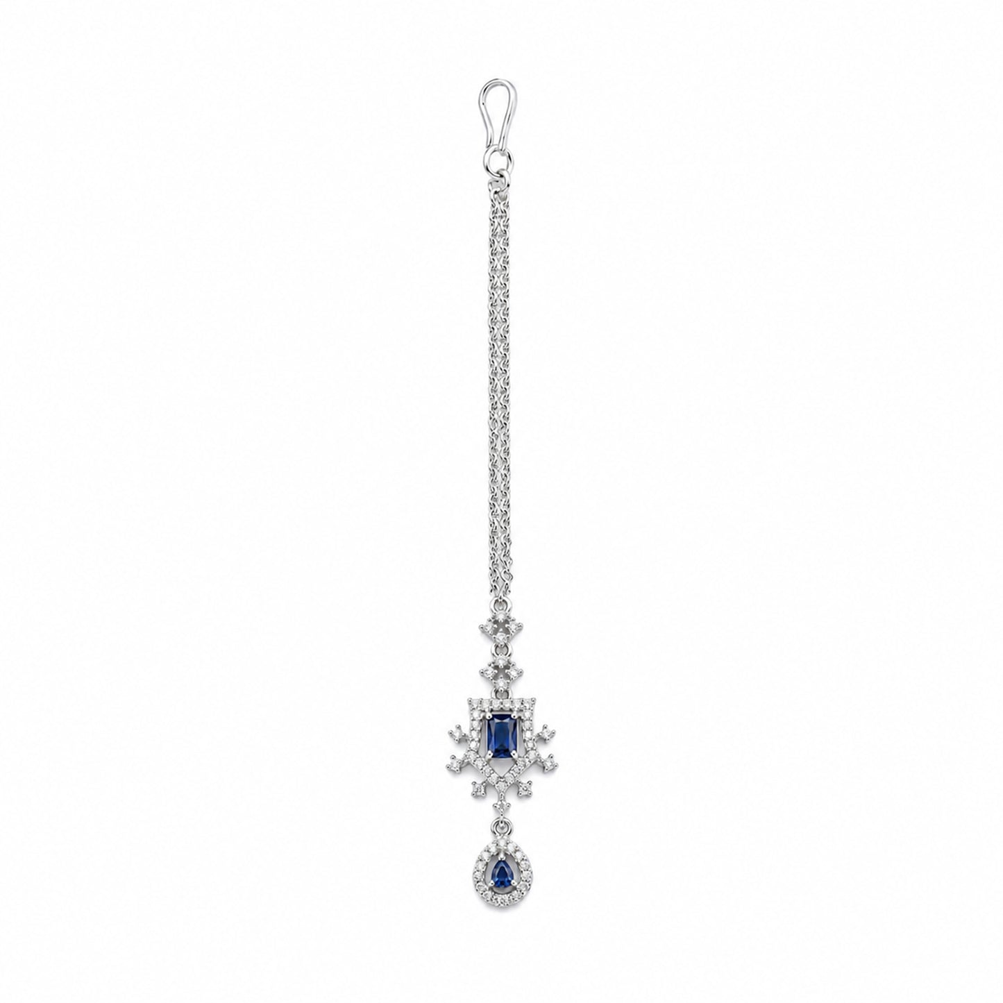 Silver Plated Blue AD Maang Tikka for Women