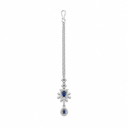 Silver Plated Blue AD Maang Tikka for Women