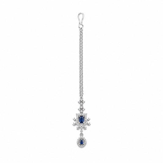 Silver Plated Blue AD Maang Tikka for Women