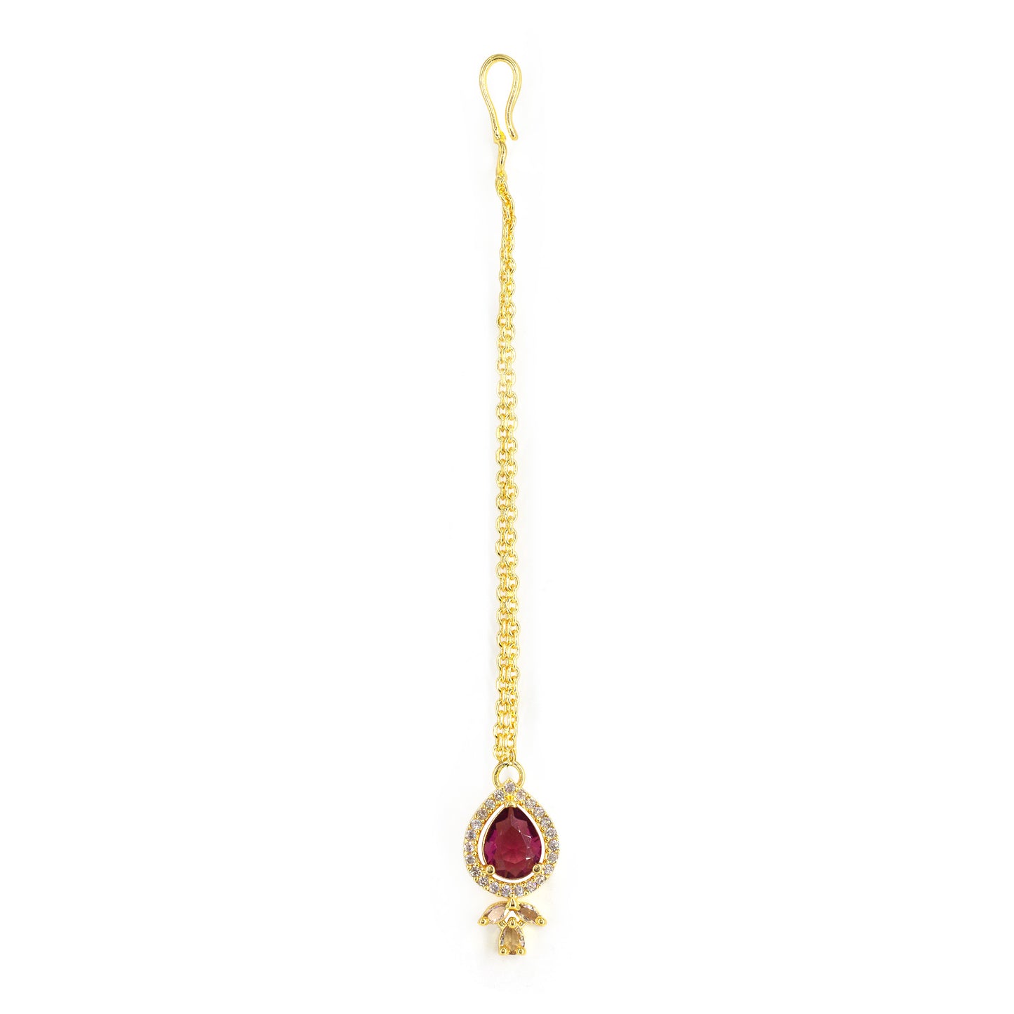 Gold Plated Red American Diamond Maang Tikka for Women