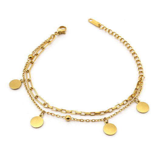 Gold Plated Double Layred Chain Bracelet for Women