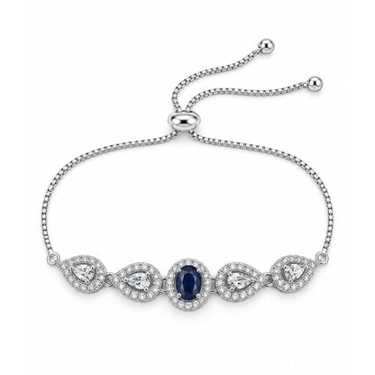 Rhodium Plated Blue AD Adjustable Bracelet for Women