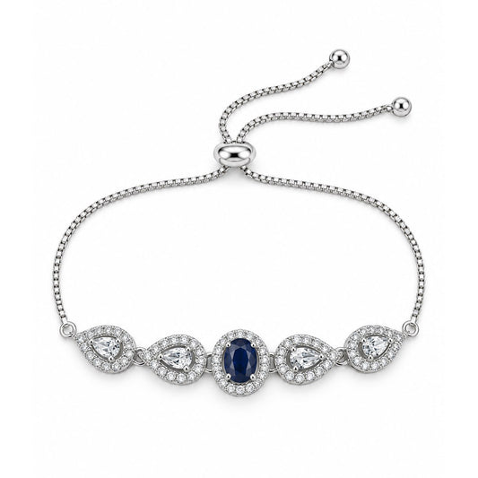Rhodium Plated Blue AD Adjustable Bracelet for Women