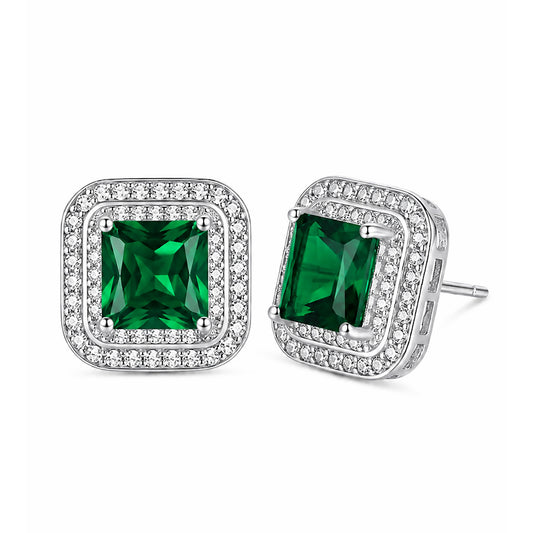 Silver Plated Green AD Stud Earrings for Women