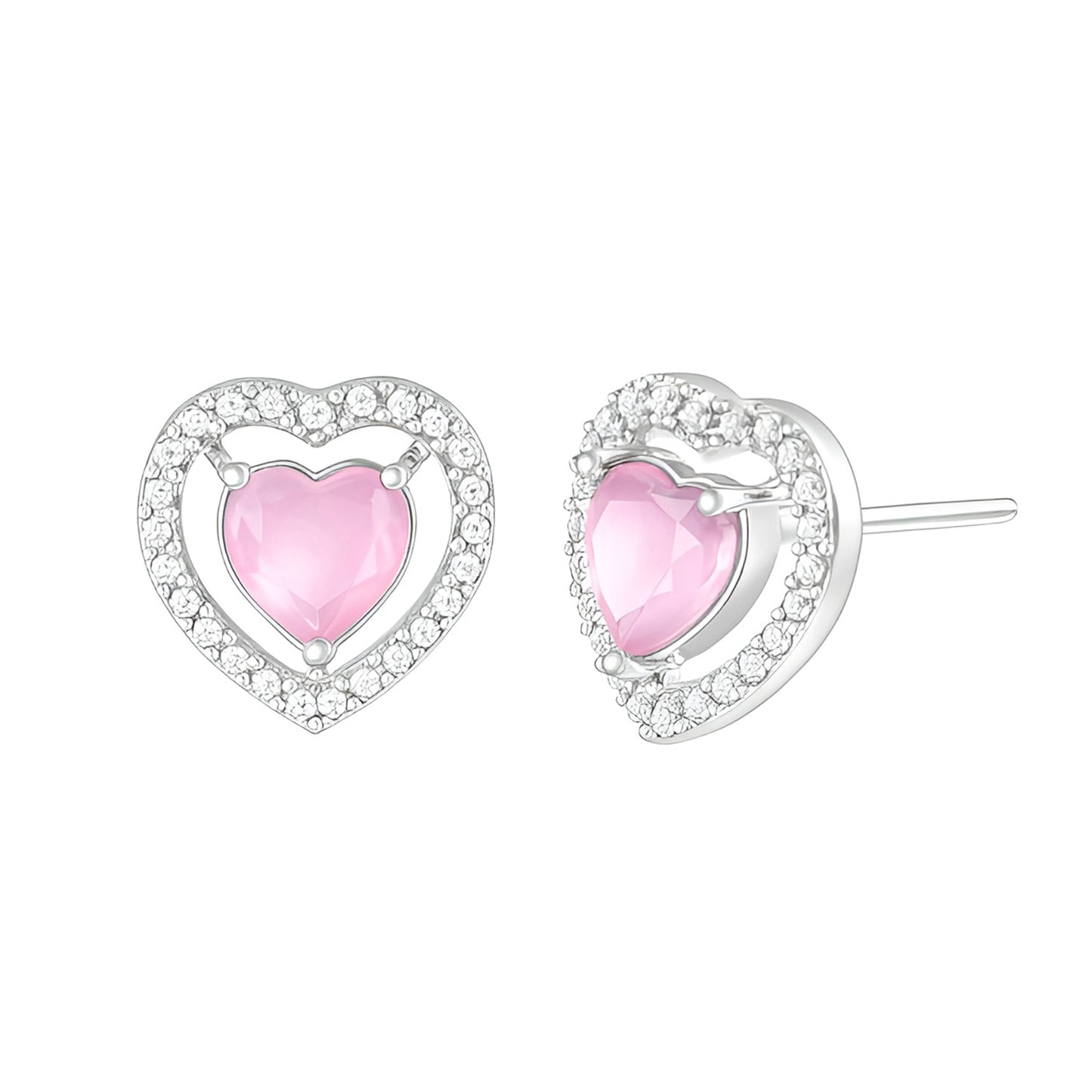 Silver Plated Pink AD Heart Stud Earrings for women