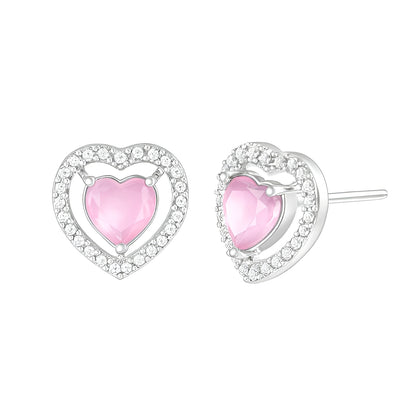 Silver Plated Pink AD Heart Stud Earrings for women