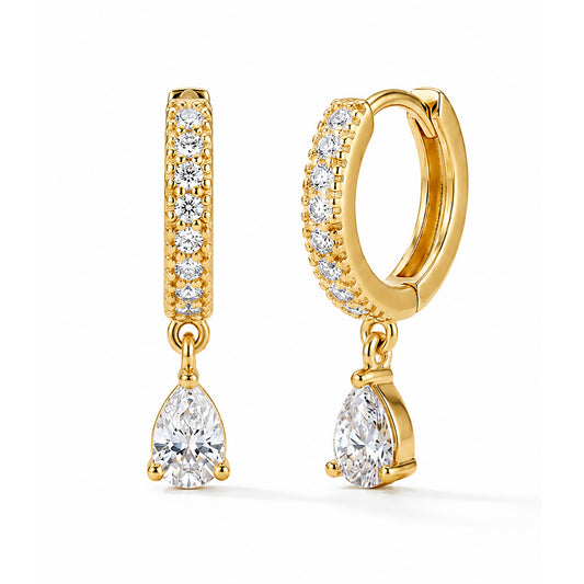 Gold Plated AD Drop Hoop Earrings for Women