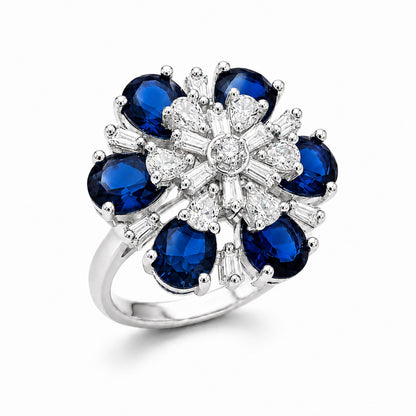 Silver Plated Blue AD Floral Finger Ring for Women