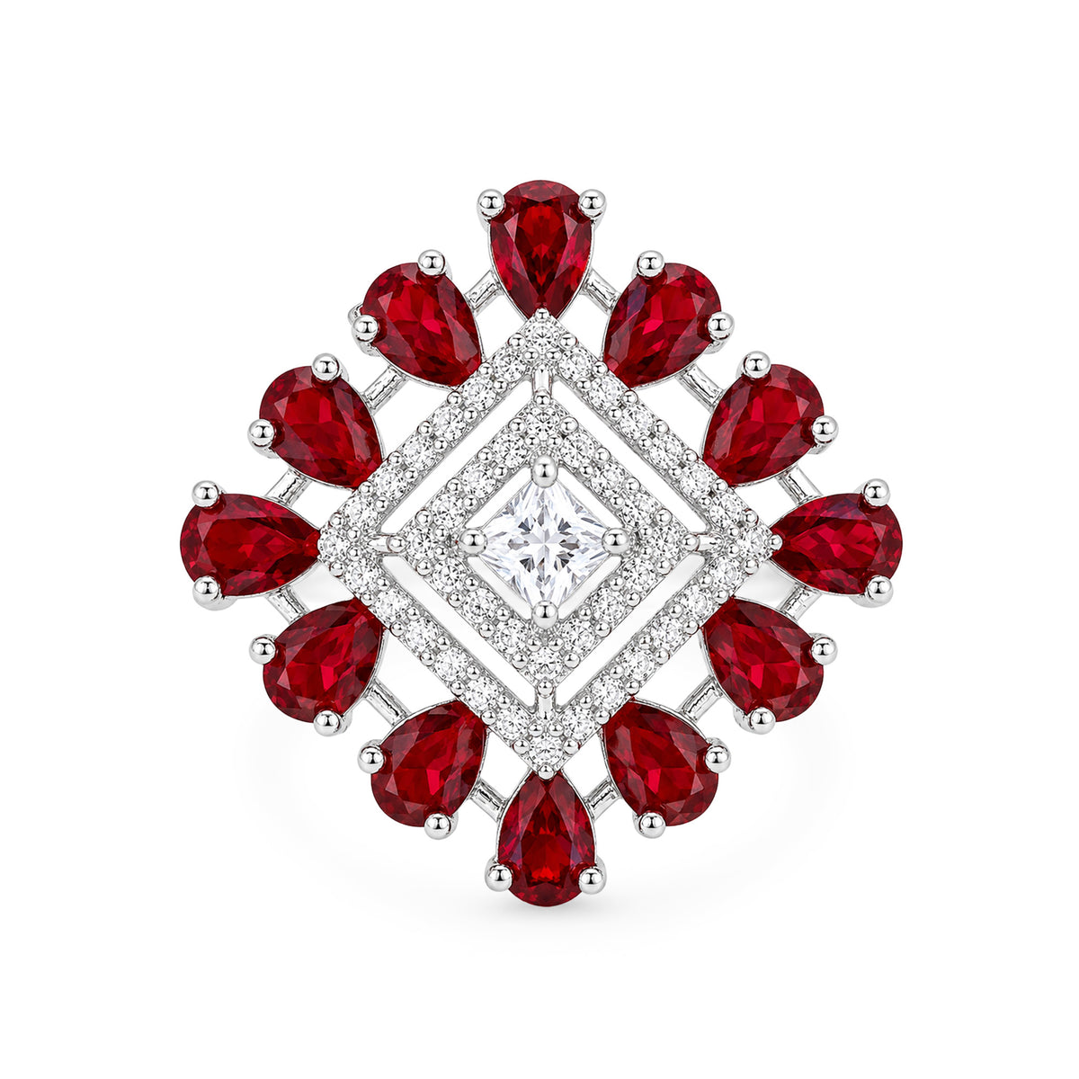 Silver Plated Red AD Finger Ring for Women