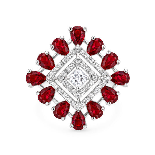 Silver Plated Red AD Finger Ring for Women