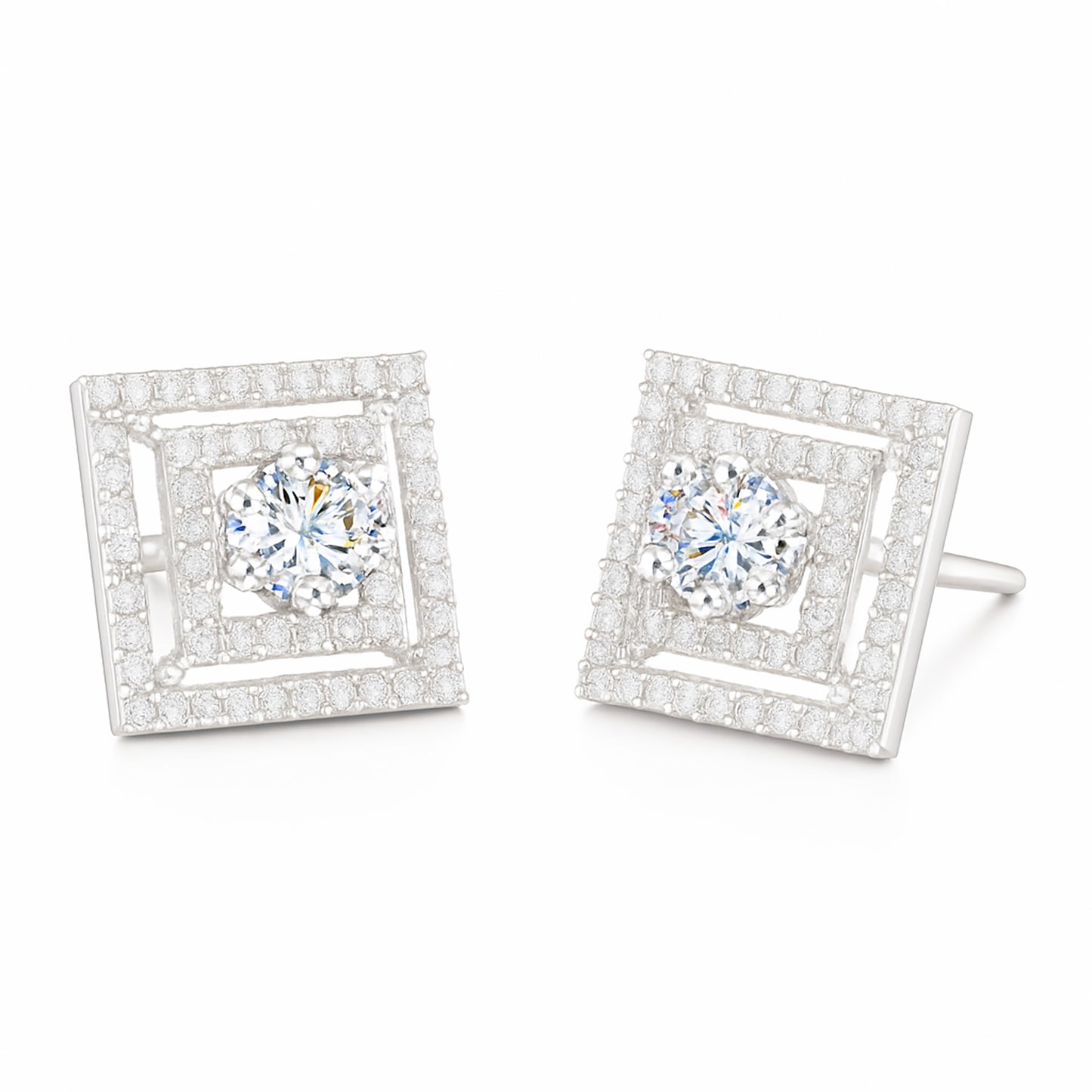 Silver Plated Square AD Stud Earrings for Women