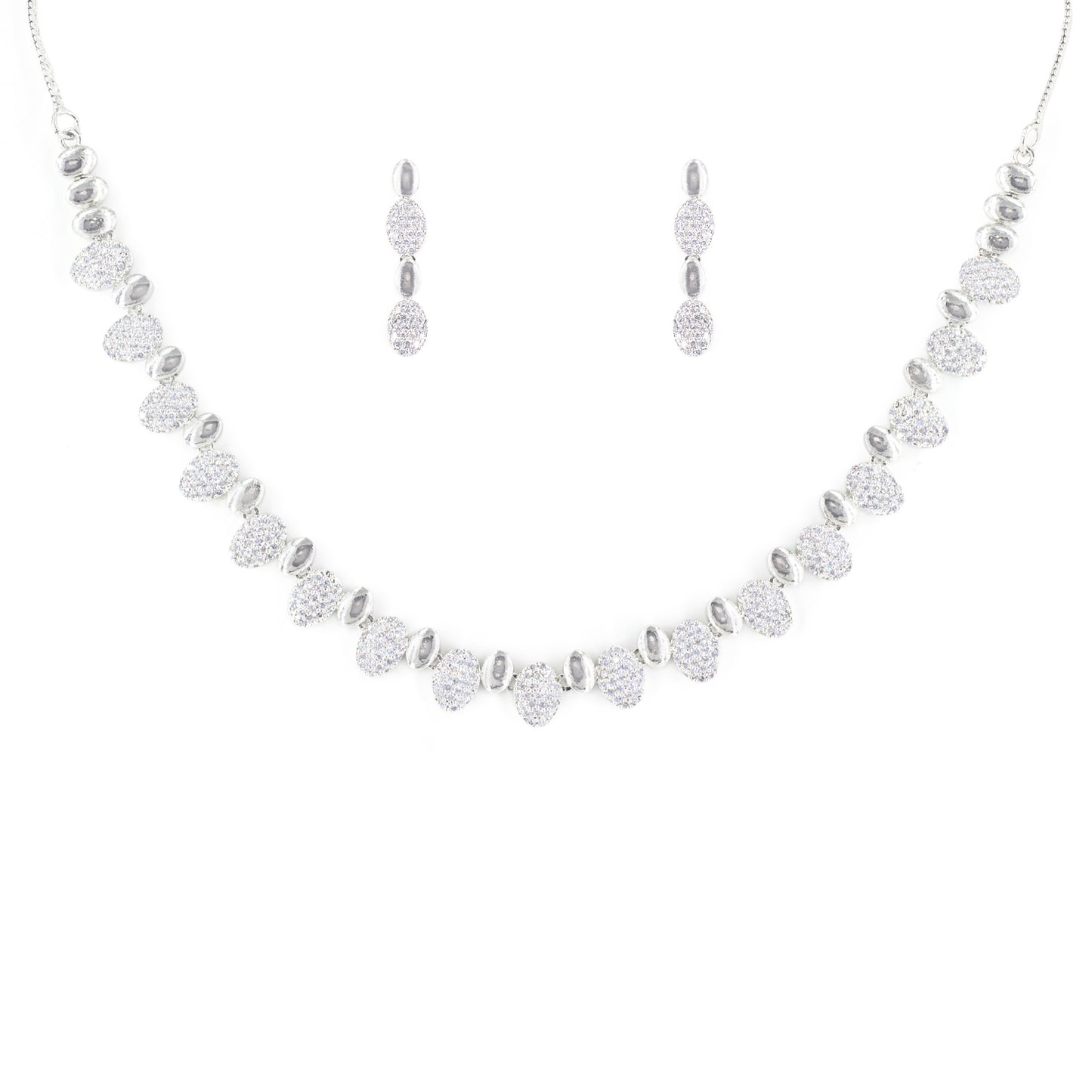 Silver Plated White American Diamond Minimal Choker Set for Women