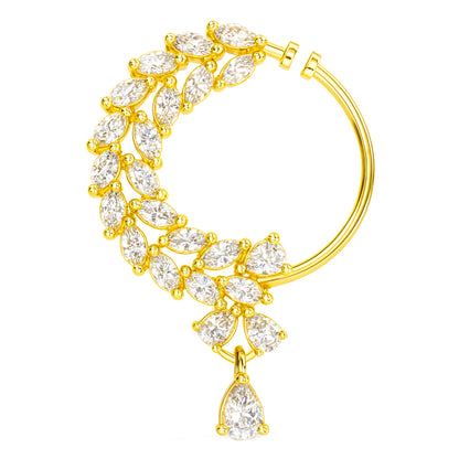 Gold Plated White AD Bridal Non-piercing Drop Nose Ring for Women