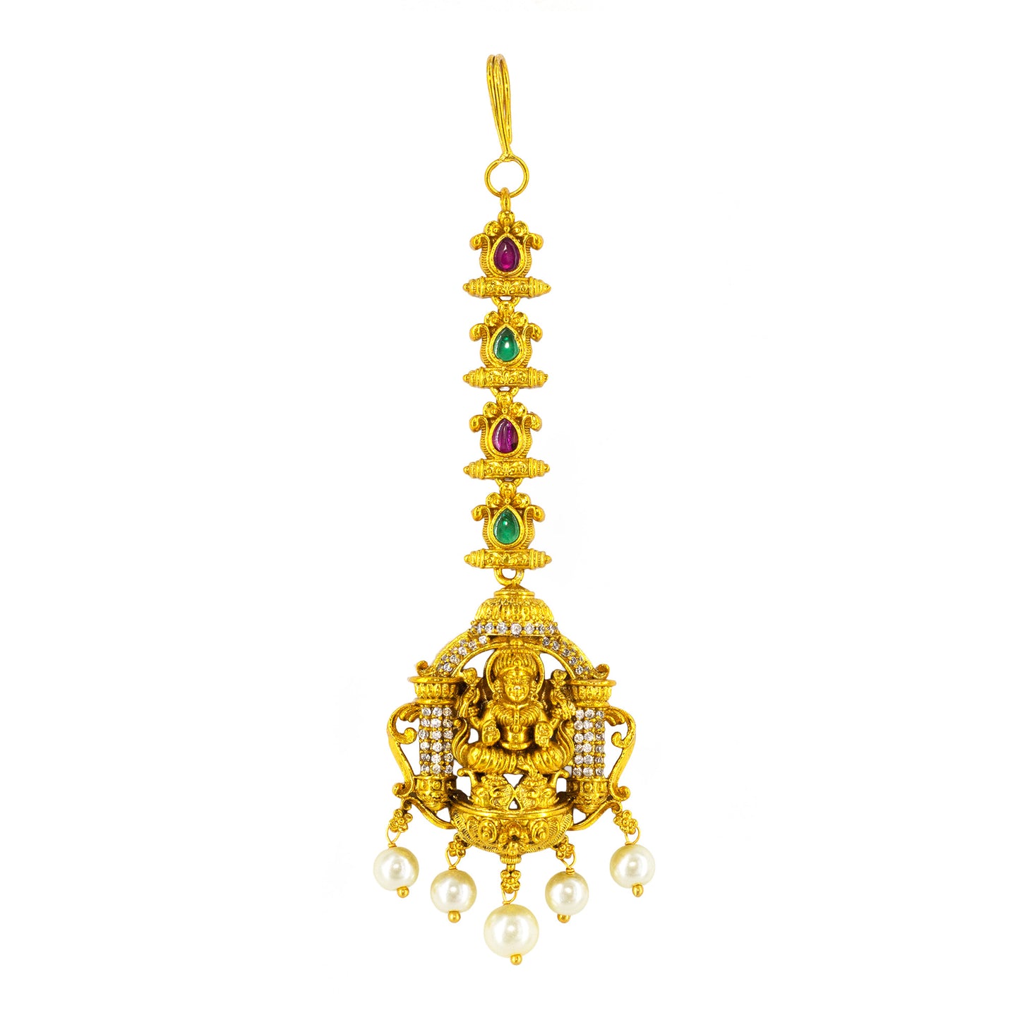 Gold Plated AD Temple Maang Tikka for Women