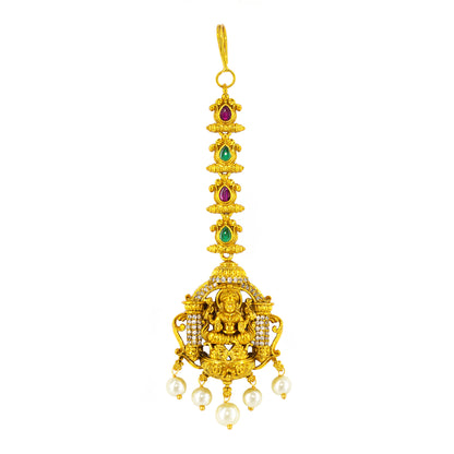 Gold Plated AD Temple Maang Tikka for Women