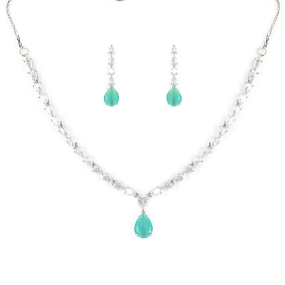 Silver Plated Mint Green AD Jewellery Set for Women