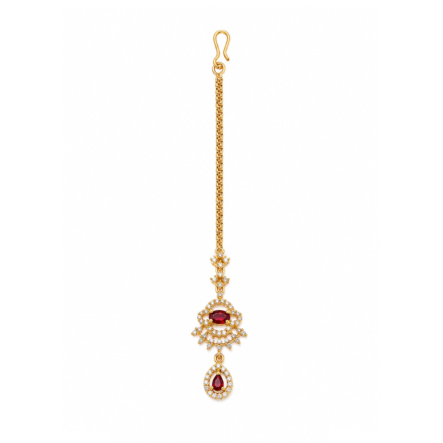 Gold Plated Red AD Maang Tikka for Women