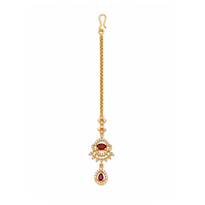 Gold Plated Red AD Maang Tikka for Women