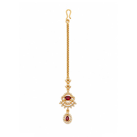 Gold Plated Red AD Maang Tikka for Women