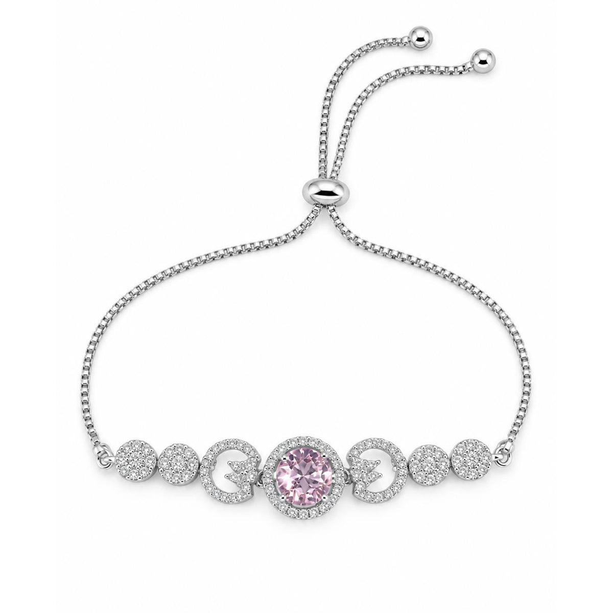 Rhodium Plated Pink AD Adjustable Bracelet for Women