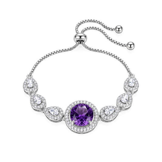 Silver Plated Purple AD Adjustable Bracelet for Women