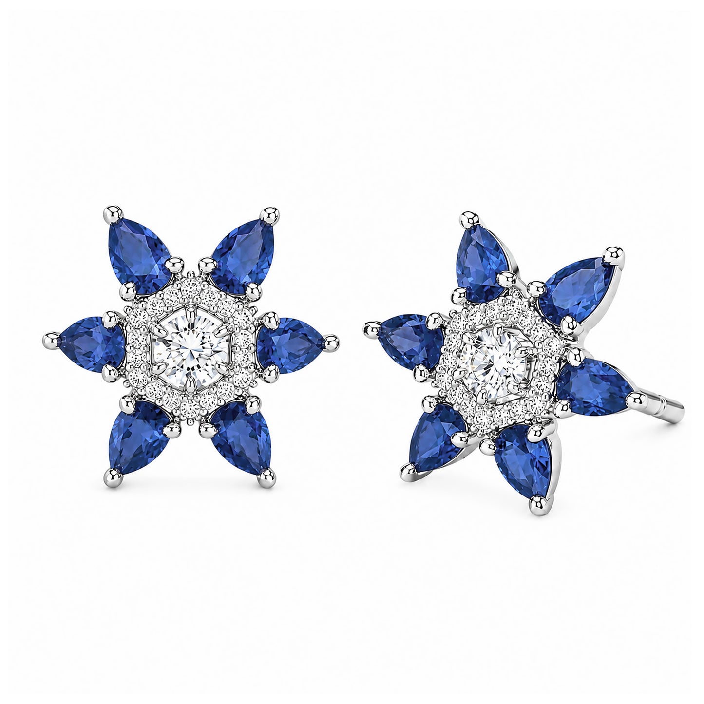 Silver Plated Blue AD Floral Stud Earrings for Women