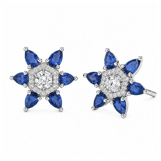 Silver Plated Blue AD Floral Stud Earrings for Women