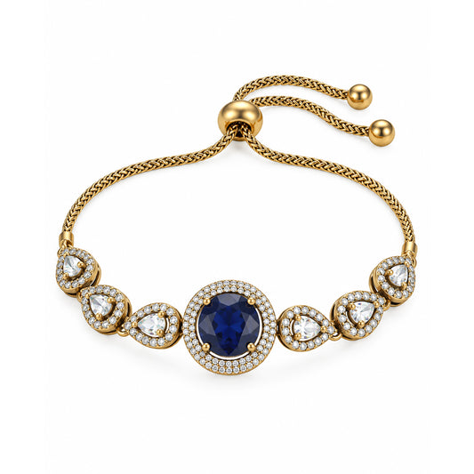 Antique Gold Plated Blue AD Adjustable Bracelet for Women