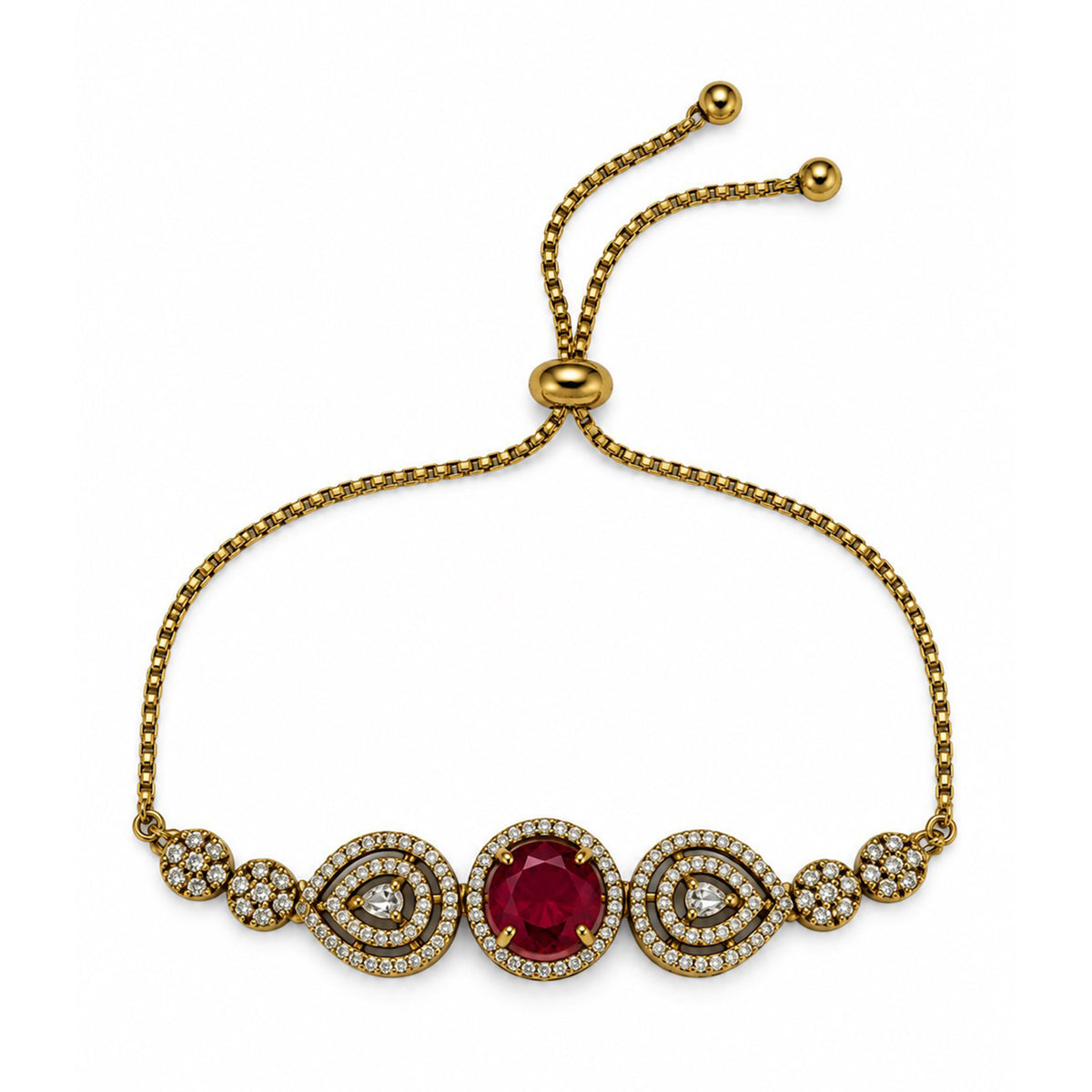 South Indian Gold Plated Red AD Adjustable Bracelet for Women
