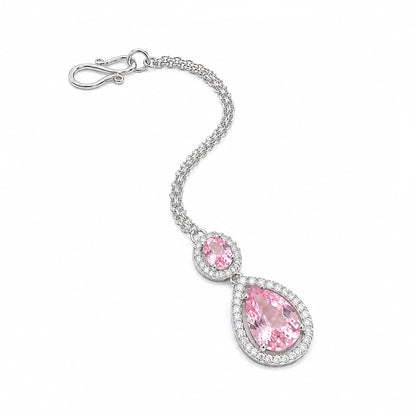 Silver Plated Pink AD Maang Tikka for Women
