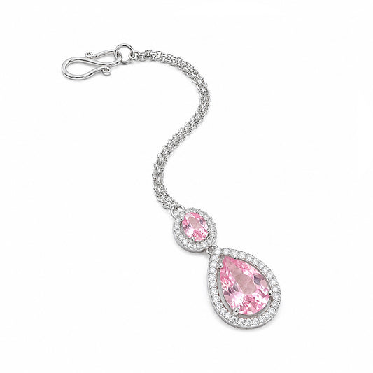 Silver Plated Pink AD Maang Tikka for Women