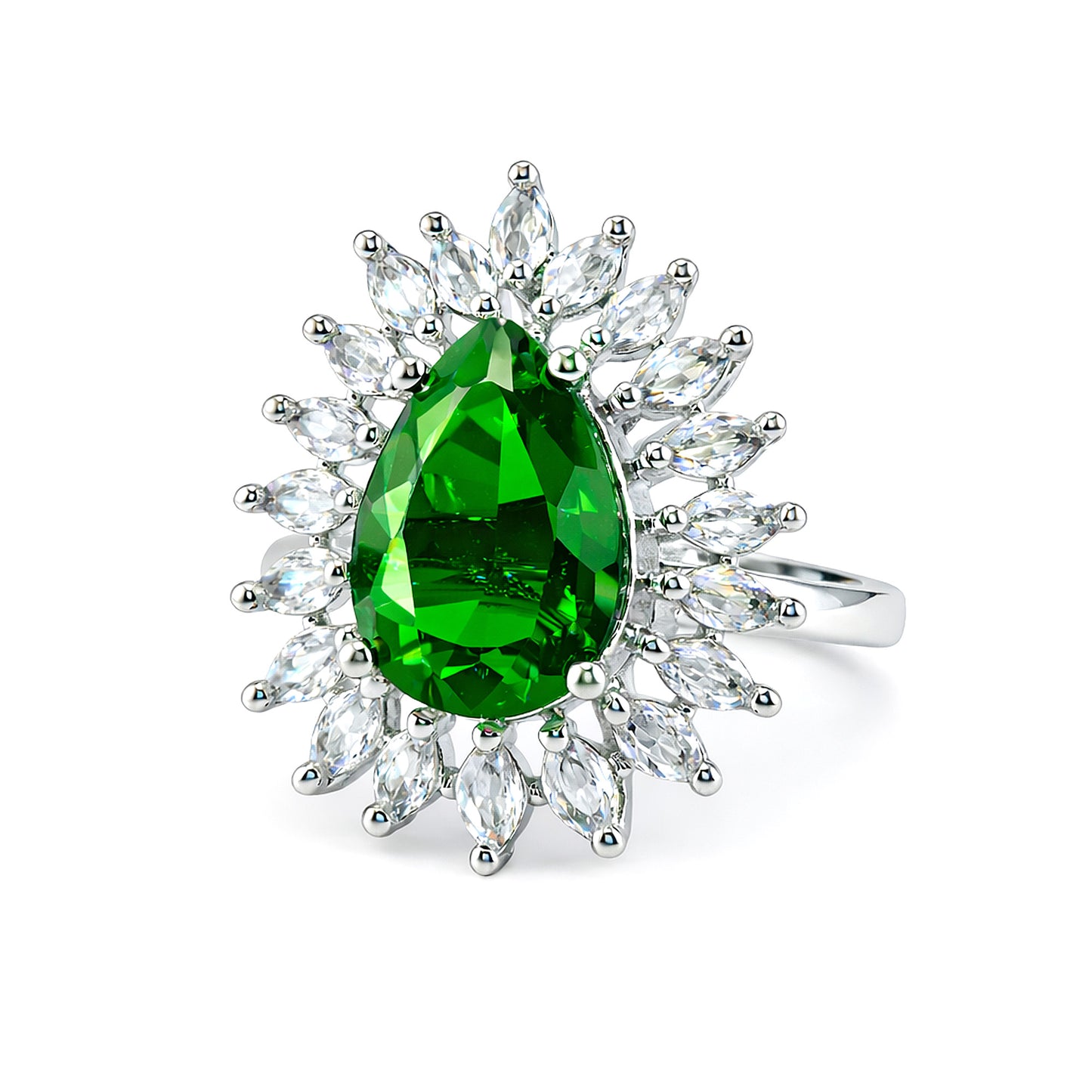 Silver Plated Green AD Adjustable Ring for Women