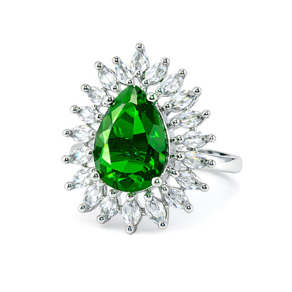 Silver Plated Green AD Adjustable Ring for Women
