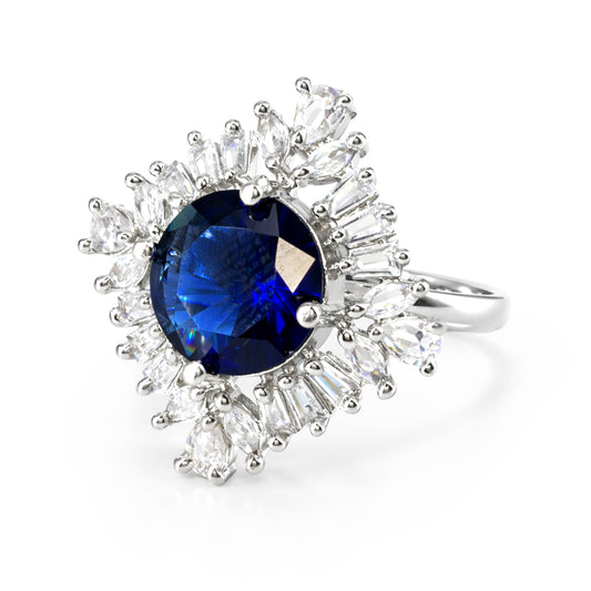 Silver Plated Blue AD Finger Ring for Women
