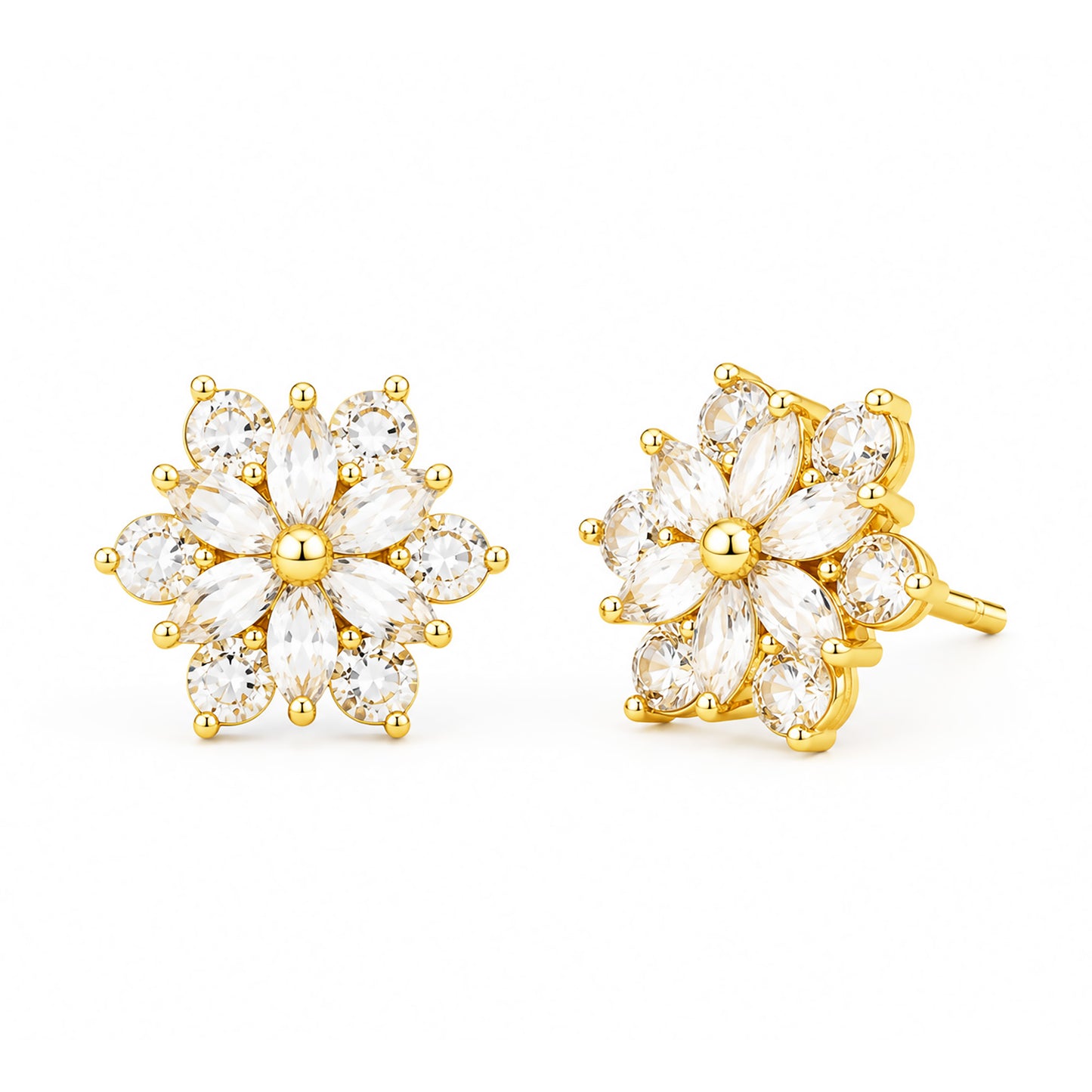 Gold Plated AD Floral Stud Earrings for Women