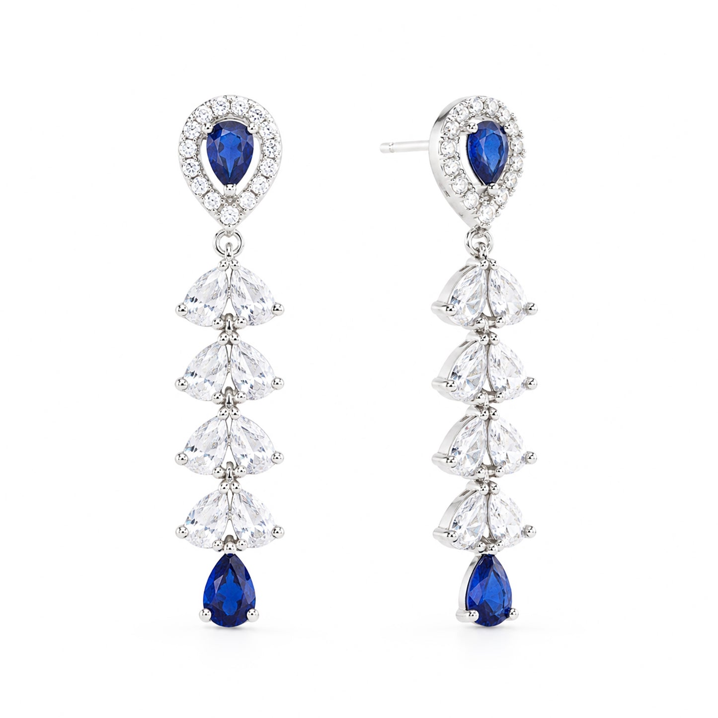 Silver Plated Blue AD Drop Earrings for Women