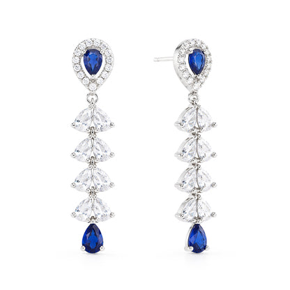 Silver Plated Blue AD Drop Earrings for Women