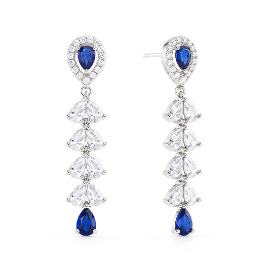 Silver Plated Blue AD Drop Earrings for Women