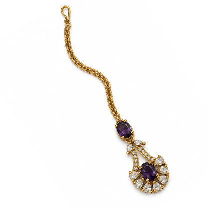 South Indian Gold Plated Purple AD Maang Tikka for Women