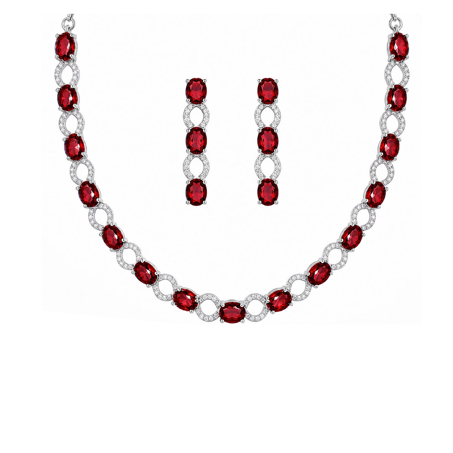 Silver Plated Red AD Choker Set for Women