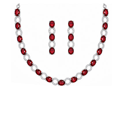 Silver Plated Red AD Choker Set for Women