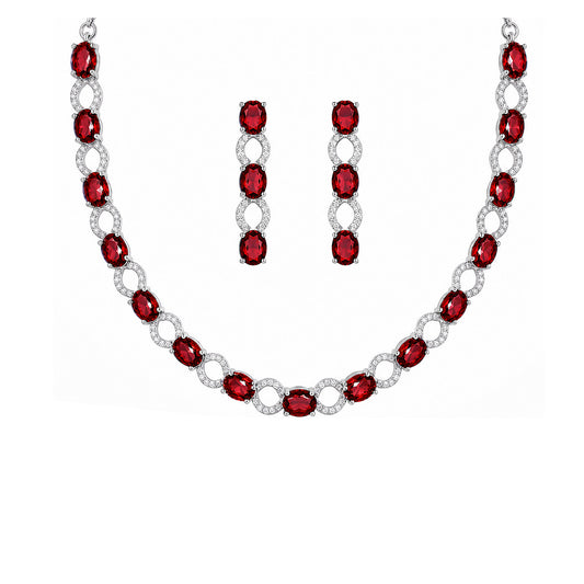 Silver Plated Red AD Choker Set for Women