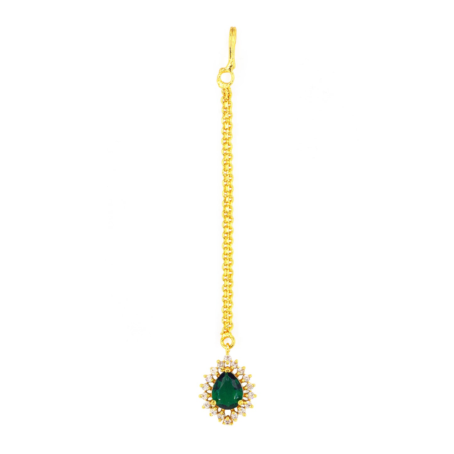 Gold Plated Green AD Maang Tikka for Women