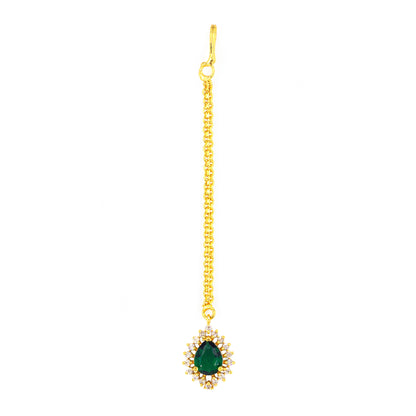Gold Plated Green AD Maang Tikka for Women