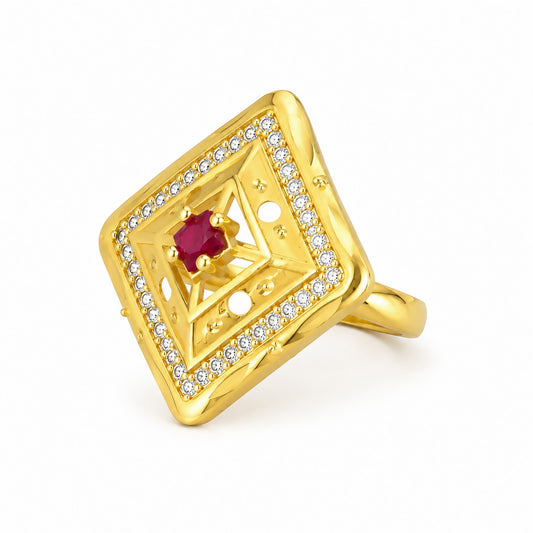 Gold Plated Anti Tarnish Red AD Finger Ring for Women