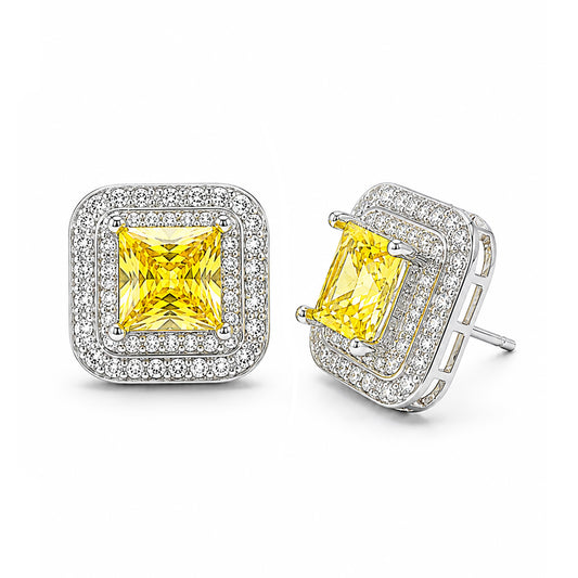 Silver Plated Yellow AD Stud Earrings for Women
