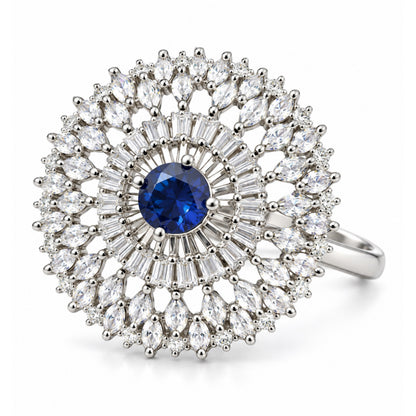 Silver Plated Blue AD Finger Ring for Women