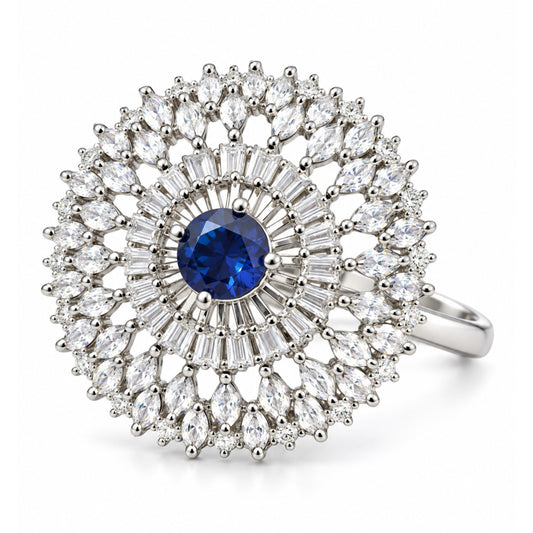 Silver Plated Blue AD Finger Ring for Women